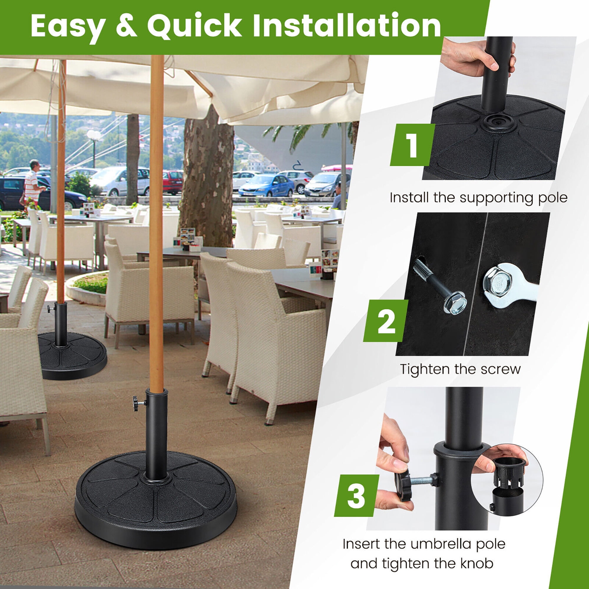 Gymax 31 lbs Patio Round Umbrella Weighted Base Heavy-Duty Table Market Stand Outdoor