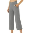 thumbnail image 2 of Wutalume Women's Cross Waist High Waist Capri Pants with Pockets Elastic Wide Leg Casual Loose Fit Summer Beach,Gray 2XL, 2 of 6