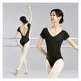 thumbnail image 3 of Ballet Leotards For Women Lace Splice Dance Wear Girl Adult Short Sleeve Bodysuit V-Back Dance Gymnastics Swimwear Leotards, 3 of 11