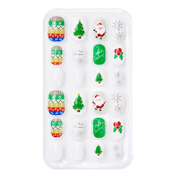 Improved Super Hold Adhesive Holiday Press On Nails Gift Set Short Squoval 3D, 24pcs Plus Prep Pad Mini File & Manicure Stick