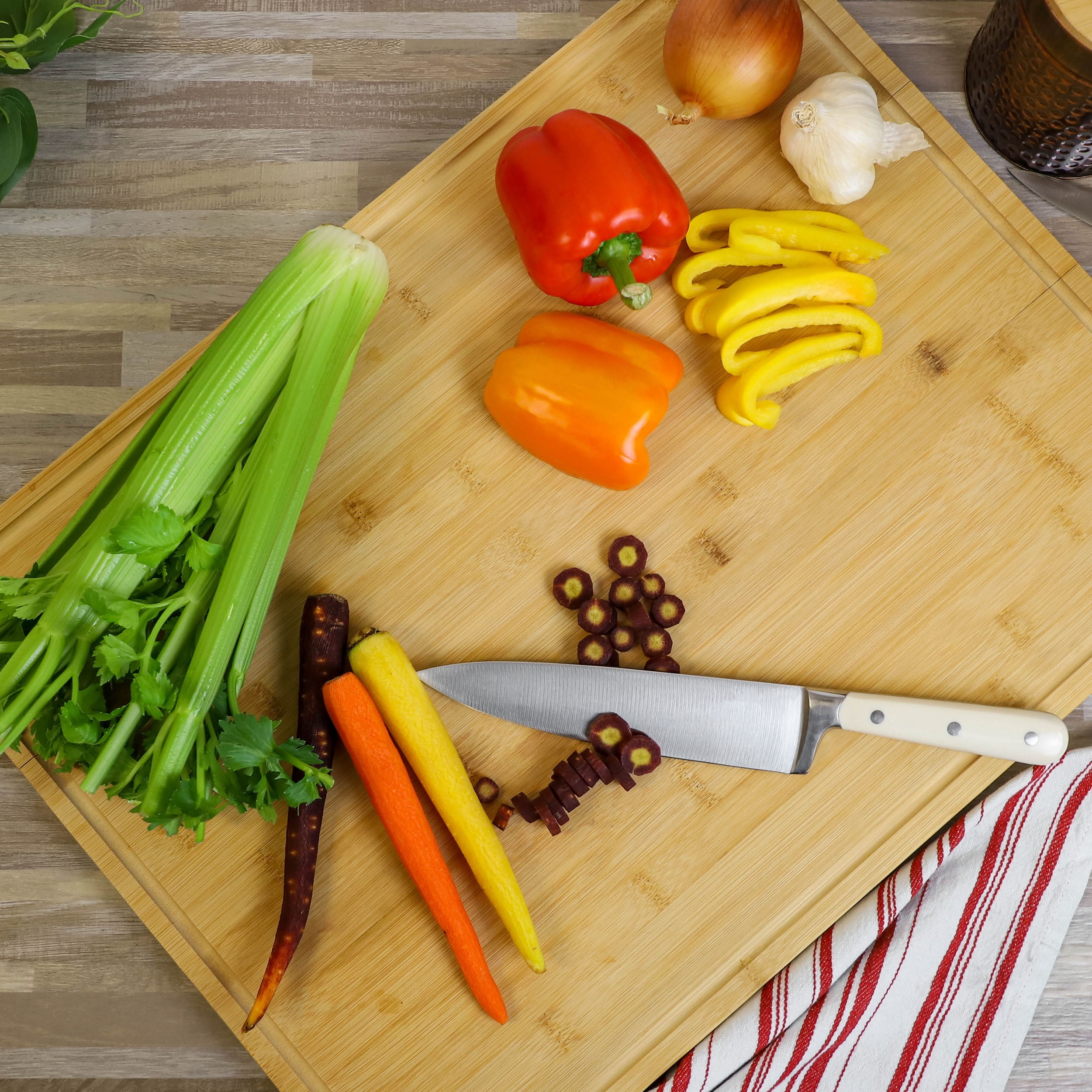 Elama Bamboo 24 x 18 Inch Large Cutting, Prep and Serving Board