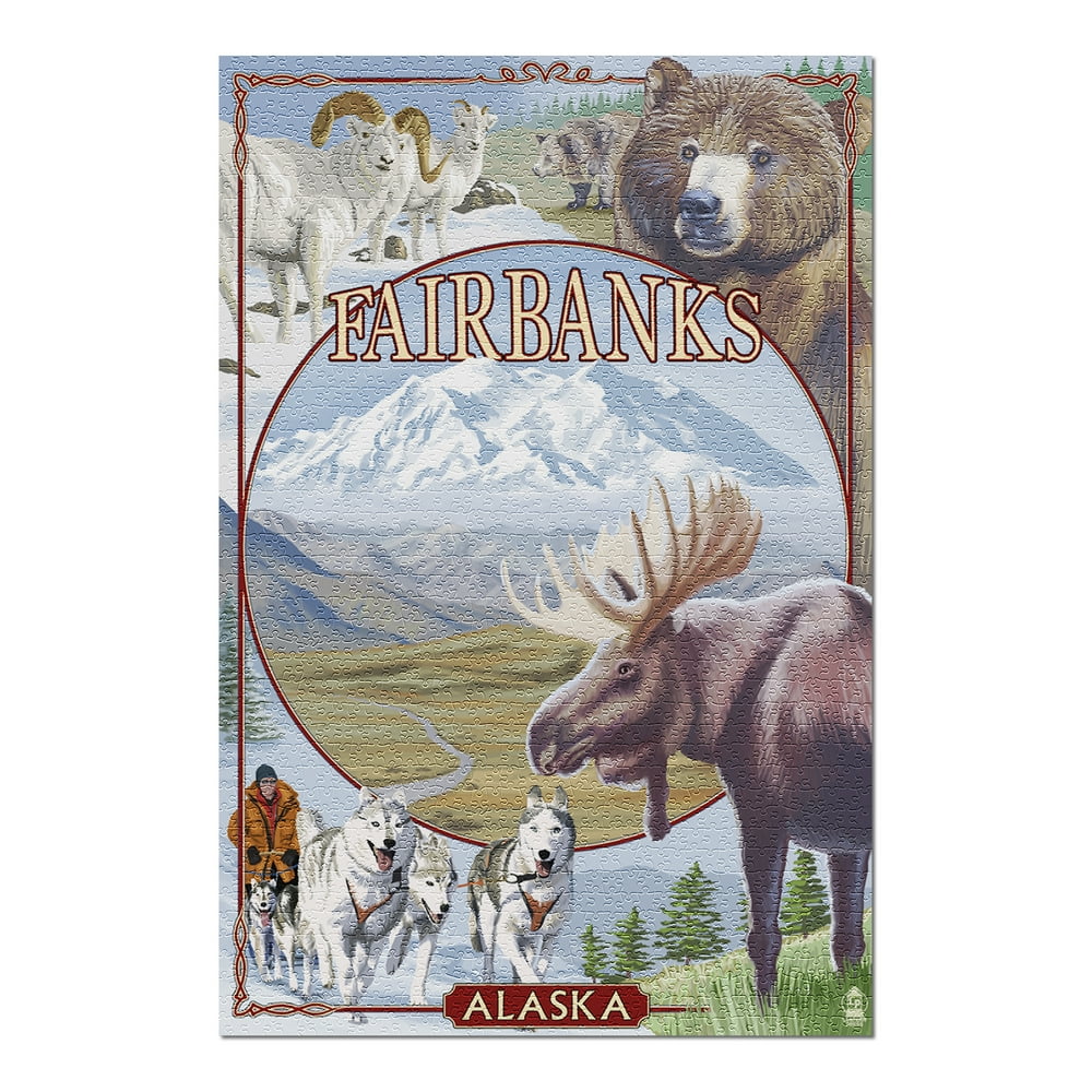 Fairbanks, Alaska - Wildlife Montage Scenes (20x30 Premium 1000 Piece ...