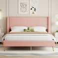 thumbnail image 2 of Modern Queen Size Platform Bed with Metal Legs and Corduroy Headboard, Wooden Bed Frame for Bedroom, Pink, 2 of 7