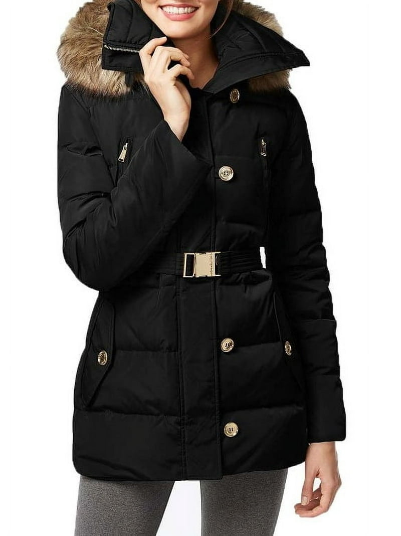 MICHEAL KORSダウン Michael Kors Women's Down Coat with Zip-Out Hood (Black, XL