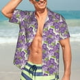 thumbnail image 7 of Pofeuu Violets Flowers Print Hawaiian Shirt for Men Sleeves Casual Button Down Summer Beach Dress Shirts T-Shirts,Small, 7 of 7