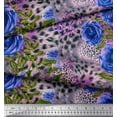 thumbnail image 3 of Soimoi Blue Poly Georgette Fabric Leopard Skin,Leaves & Floral Printed Fabric 1 Yard 42 Inch Wide, 3 of 3