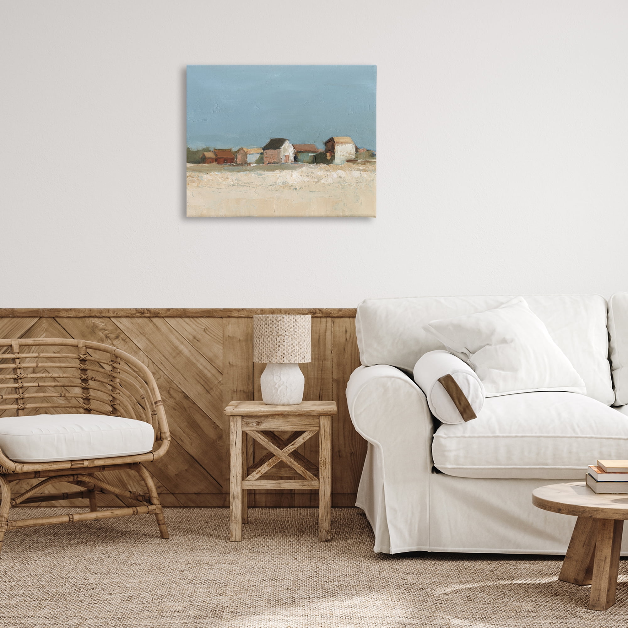 Stupell Industries Neighborhood in Distance Landscape & Nature Painting Wrapped Canvas Art Print Wall Art, 30 x 24