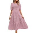 thumbnail image 2 of IDALL Robes d'Été, Robes Maxi Été 2023 Col Rond Plissé Manches Bouffantes Robe Florale Superposée Longues Robes Mode, Robes Femmes Robe Violette L, 2 of 5