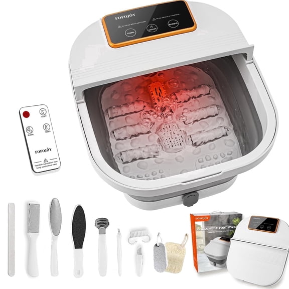 Collapsible Foot Spa Bath with Heat, Temperature Control, Massage Rollers, Bubble & Pedicure Kit, Portable Foot Massage for Relaxation