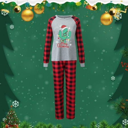 

shucnskos Womens Christmas Pajamas Mom Fashion Classic Family Christmas Pajamas Set Santa Hat Cactus Ornament Merry Christmas Printed Parent Child Outfit Red Women s Blended Pajamas