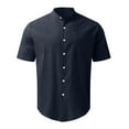 thumbnail image 3 of Mens T-shirts Men Spring And Summer Solid Top Shirt Casual Linen Stand Collar Top Plus Size Vacation Short Sleeve Shirt 4 7 Mens T Shirts Graphic Tees Fitted Long Sleeve Tops Pocket Tee Long Navy XL, 3 of 4