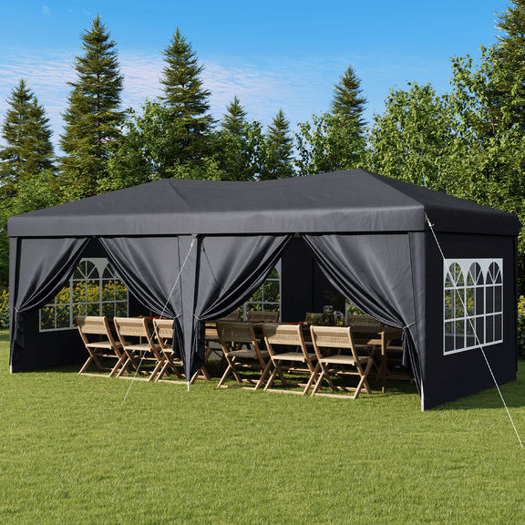 BaPiPro 10'x20' Pop up Canopy Tent, Folding Outdoor Party Wedding Event Tent with 6 Removable Sidewalls, 4 Windows, Portable Instant Shelter Canopy Gazebo, Gray