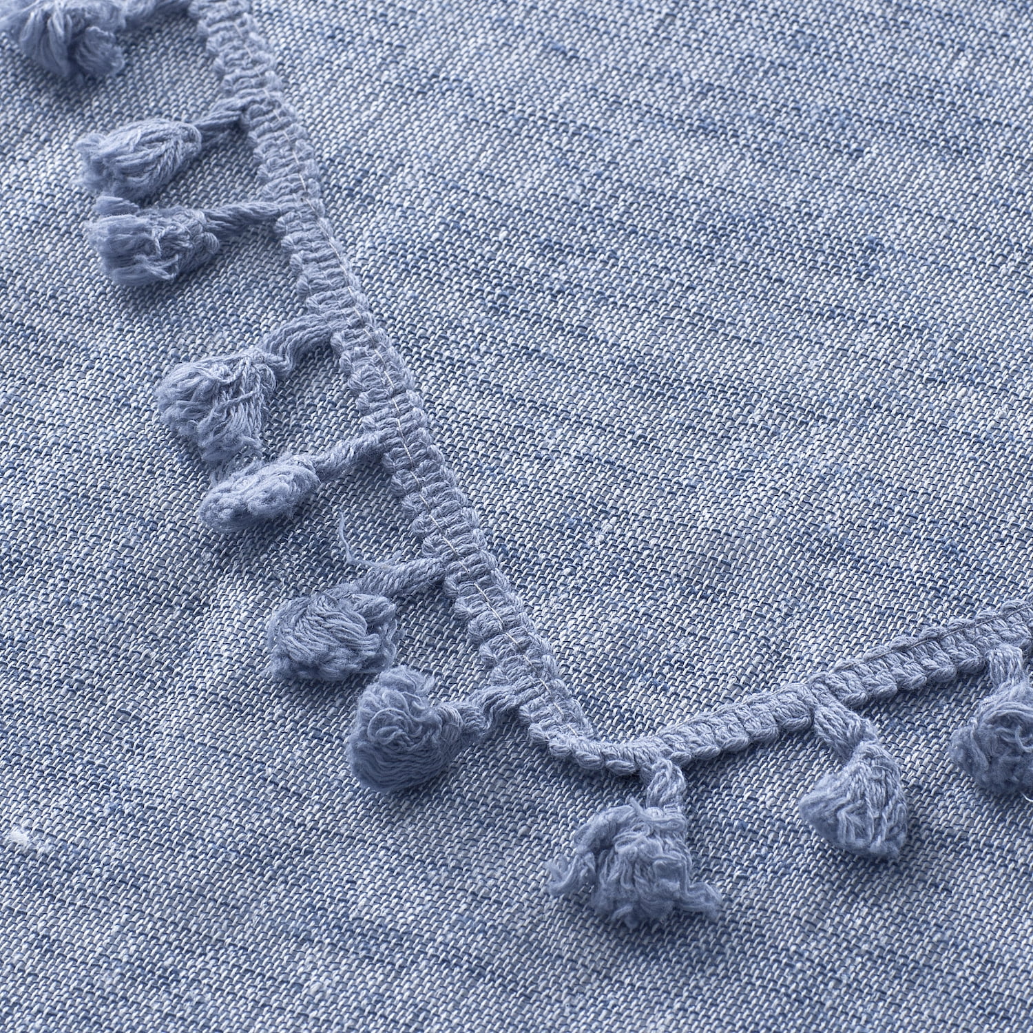 Dainty Home Natural Tassels 3D Tassels Design Linen Look 70" x 72" Shower Curtain in Denim Blue