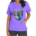 thumbnail image 3 of BiZtdJrK Mardi Gras Scrubs for Women 2025 Spring Summer Short Sleeve T Shirts Nurse Medical Uniforms Casual V Neck Scrub Tops Shirts Purple XXL Lightning Sale, 3 of 6