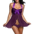 thumbnail image 3 of Gibobby traviesa Lencería Sexy Conjunto de pijama y top sexy de 2 piezas para mujer Pijama de satén con ropa interior de encaje(Morado, XXL), 3 of 5