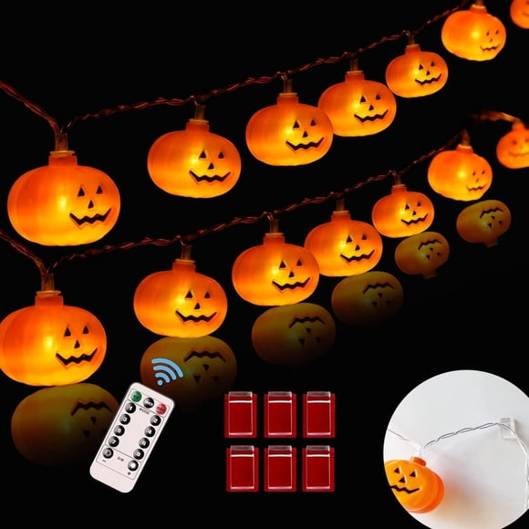 Luces de Halloween, Guirnalda de Luces Festivas de 20 Ft con 40 LED para Decoración Interior y Exterior, Guirnalda de Calabazas Impermeable de 8 Modos a Batería para Decoraciones de Fiesta