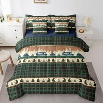 Erosebridal Buffalo Plaid Bedding Sets Twin Size,Camping Theme Comforter Sets with Sheets,Wildlife Decoration,Reversible,Lightweight,7-Piece