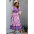 thumbnail image 2 of Robes Femmes-Été Décontracté Manches Courtes Taille Haute Col en V Imprimé Floral Robe Maxi Boutonnée, 2 of 6