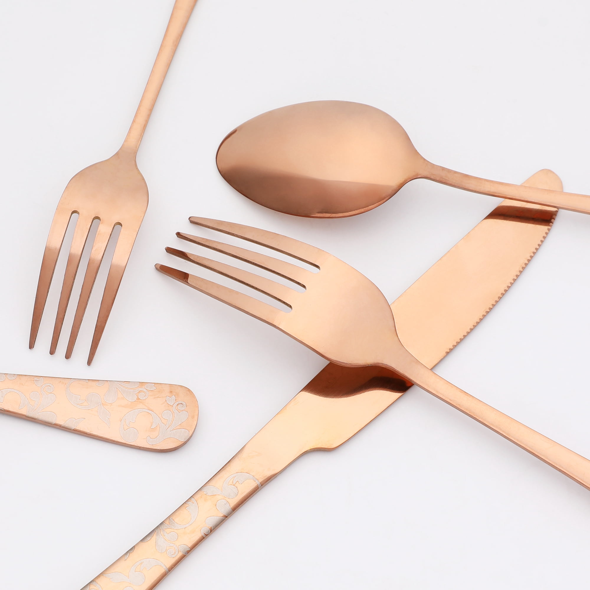 Unique Bargains 20 Piece Silverware Set for 4 Stainless Steel Floral Cutlery Black 20