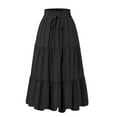 thumbnail image 2 of Women's Elastic Waist Tiered Midi Skirt Drawstring High Waist Ruffle Flowy A Line Skirt Black S, 2 of 4