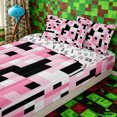 thumbnail image 3 of Erosebridal Y2K Pink Pixel Grid Zipper Full Size Comforter Sets with Fitted Sheet and 2 Pillowcases,High Contrast Dark Block Accent Zipper Bedding Set,Hot Pink Black White,4pcs,Reversible, 3 of 6