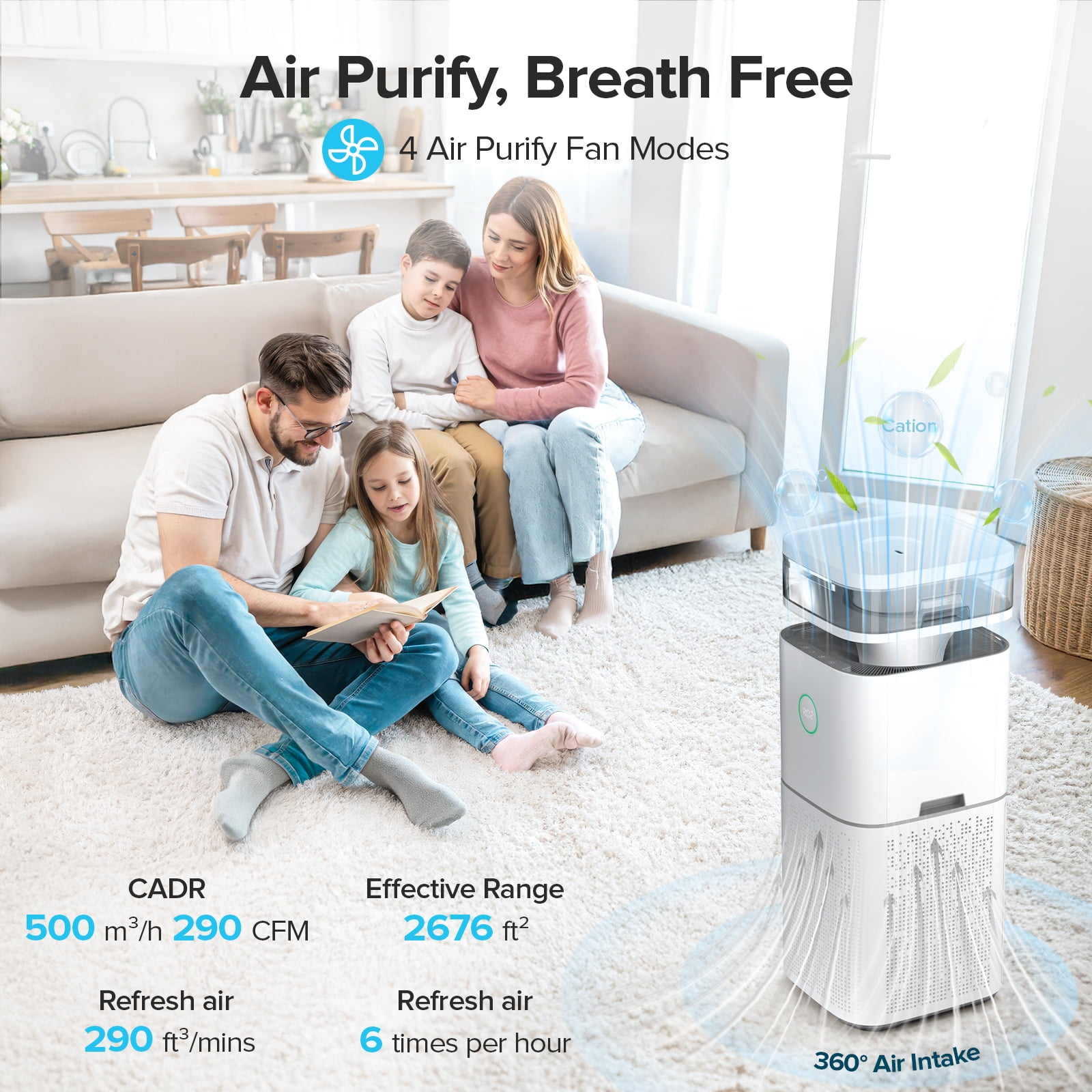 KISSAIR Air Purifier with Humidifier(CARB), H13 True HEPA Filte Air Cleaner, Max Room Capacity 2676 Sq.ft