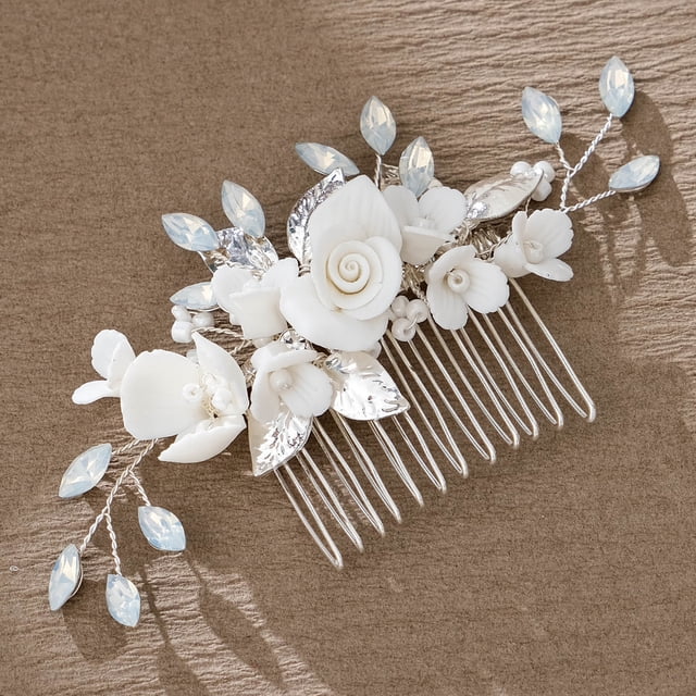 Peineta para el pelo de boda, peine lateral pequeño plateado, pieza para el pelo de novia de cristal azul, joyería para el pelo, accesorios para el pelo de novia para mujeres y niñas