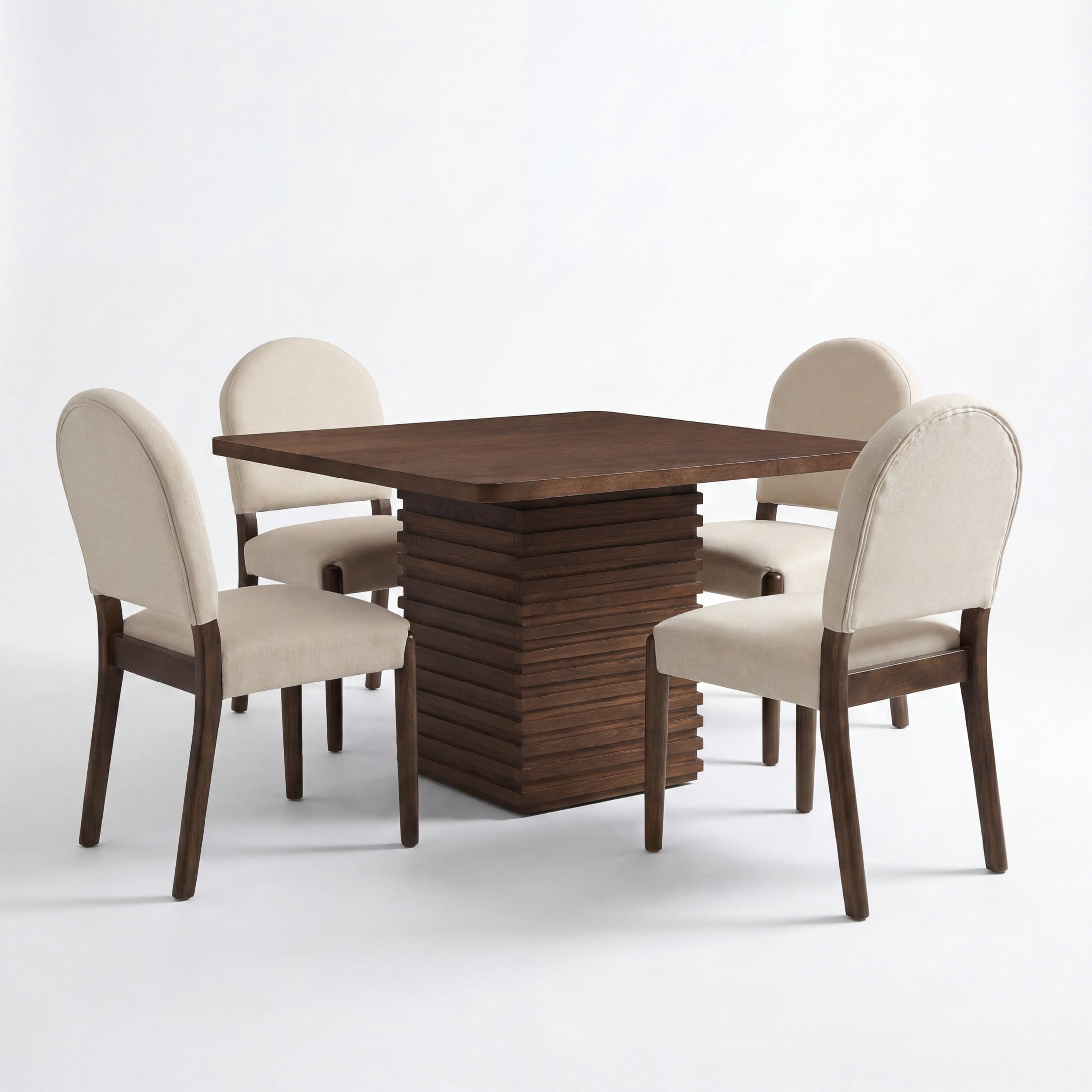 Christopher Knight Home 5-Piece Square Dining Table Set with Upholstered Armless Chairs, Walnut+Beige
