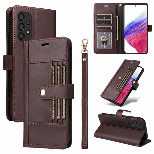 FOXDOCK Funda tipo Cartera para Samsung Galaxy A52 – Cubierta de Cuero PU con Múltiples Ranuras, Bolsillo para Efectivo y Correa de Muñeca