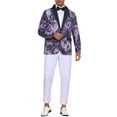 thumbnail image 2 of INSPIRE CHIC Men's Single Button Notch Lapel Prom Flower Print Suit Jacket M Purple Black, 2 of 5