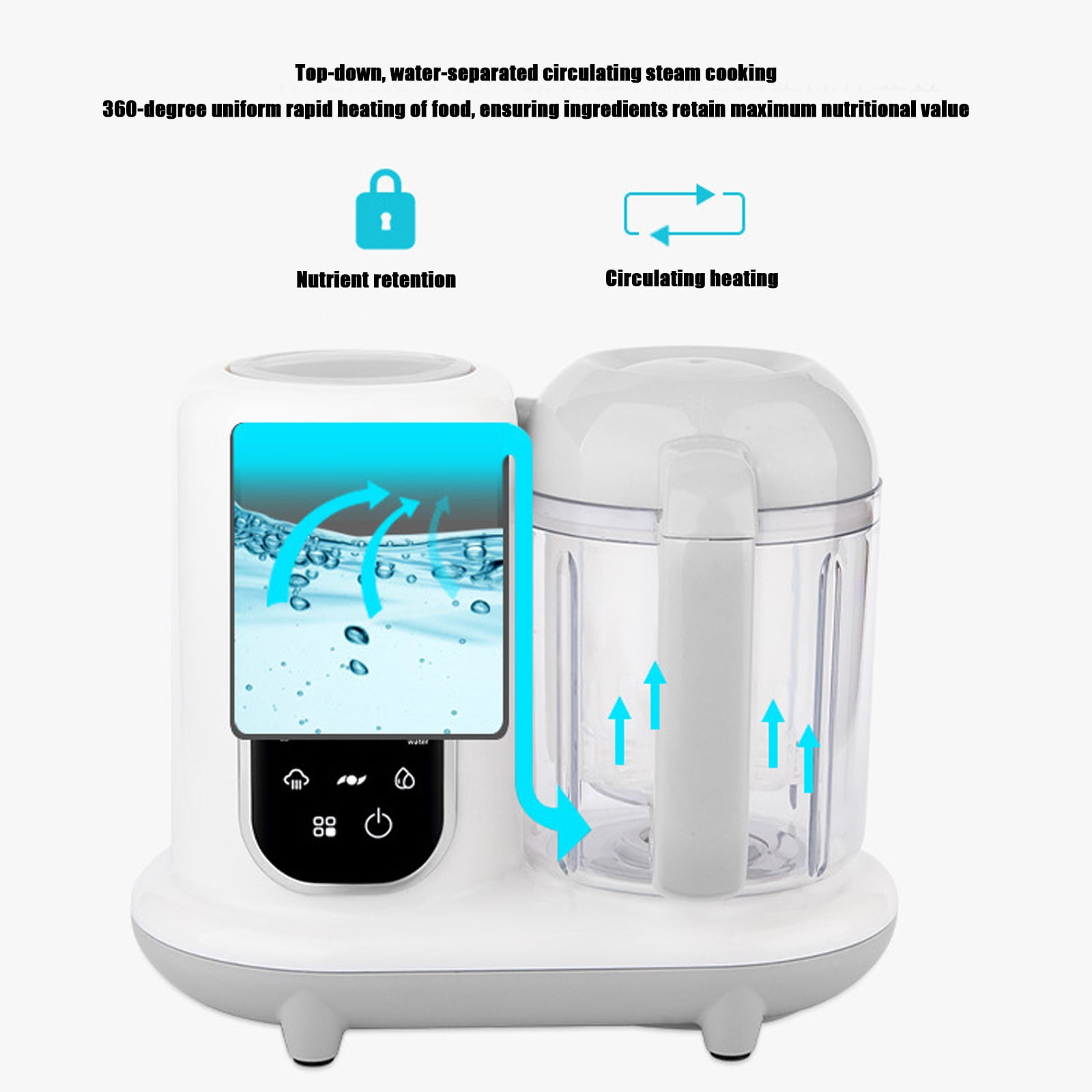 Baby Food Maker, One Step Baby Food Processor Steamer Puree Blender, Multi-Function Steamer Grinder Blender Auto Cooking & Grinding Baby Food Puree Maker, Touch Screen Control, White