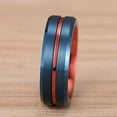 thumbnail image 3 of Wedding Rings For Men or Women 8mm Blue Tungsten Band w Red Groove Line, 3 of 5