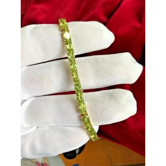 6Ct Oval Cut Lab-Created Peridot Tennis Pretty Bracelet 14k Yellow Gold Plated 7 IN