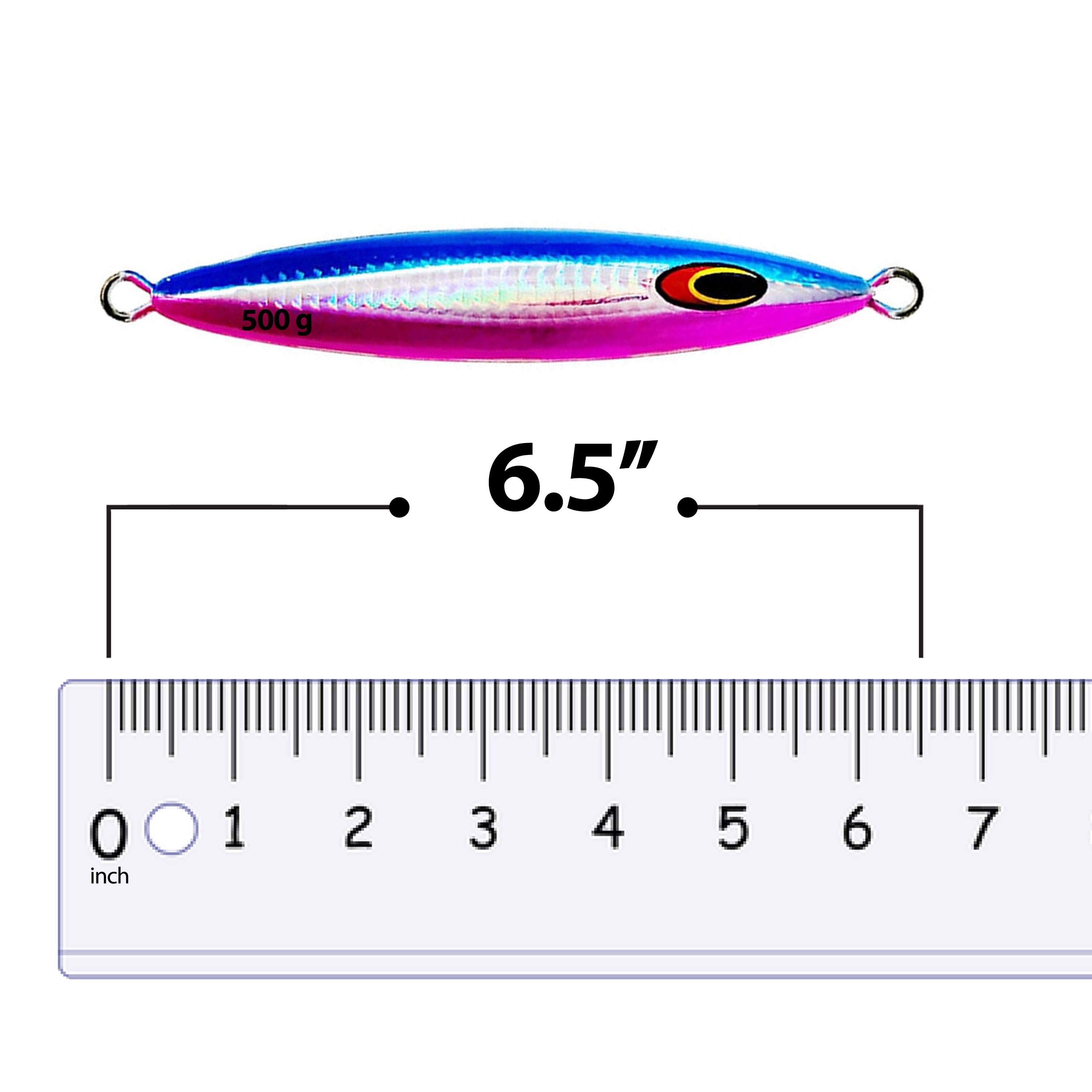 Blue Pink Zebra Glow 500g 6.5" Tuna Jig – Saltwater Fishing Lures, Bass Fishing Lure, Fishing Gear & Tackle, Tuna Fishing Jig, Saltwater Fishing Gear, Fits All Fishing Rods
