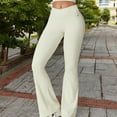 thumbnail image 3 of Crossover Waist Flare Leg Yoga Pants in Smooth Stretch Fabric - Small, Ivory, 3 of 6