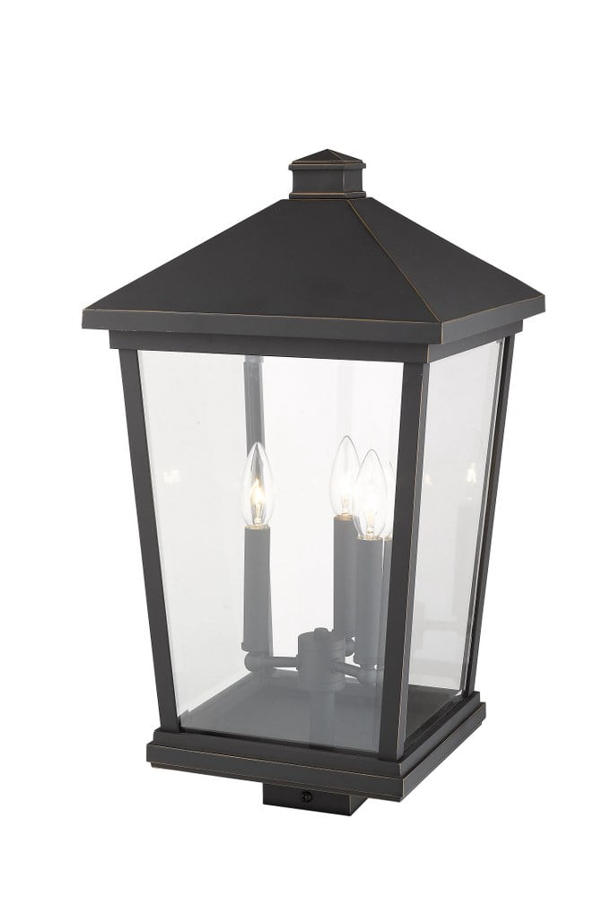 Z-Lite Beacon 3 Light 22" Glass Aluminum Outdoor Lamp Post Fixture in Bronze