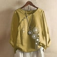 thumbnail image 2 of Dyegold Linen Tops For Women Fall Fashion 2023 Long Sleeve Button Shirts Plus Size Dandelion Graphic Crewneck Blouses Tunics, 2 of 4