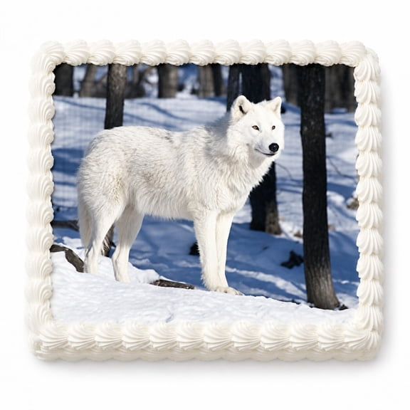 White Artic Wolf 8" x 10.5" Edible Frosting Sheet, 1 Count, by TNCT