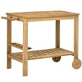 thumbnail image 2 of Outsunny Outdoor Wood Bar Cart Patio Serving Cart with Wine Holders, Natural, 2 of 9