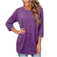 thumbnail image 2 of Knitted 3/4 Sleeve Tunic Tops For Women Crewneck Loose Fit Blouse Fall Casual Daily Lightweight Sweater With Pockets, 2 of 6