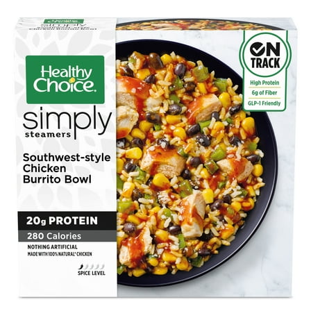 Healthy Choice Simply Steamers Southwest-Style Chicken Burrito Bowl, Frozen Meal, 9.5 oz. Bowl