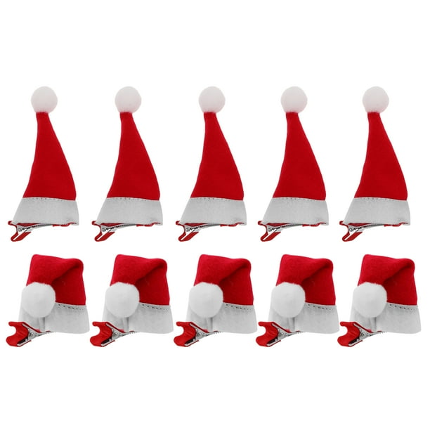 10 pinzas para el cabello navideñas con forma de gorro de Papá Noel, horquillas con pinza de cocodrilo, accesorios rojos para fiestas infantiles y juveniles.