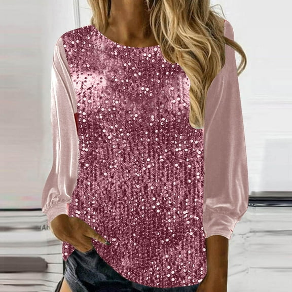 DAFPZW Women's Sequin Tops Sheer Long Sleeve Glitter Sparkly Party Blouse Velvet V-Neck Dressy Tops for Evening Party