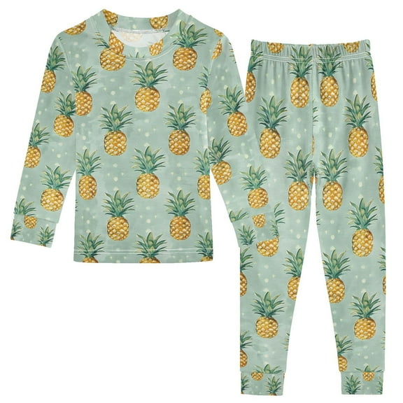 joogoo Pineapples Summer 2 Piece Long Sleeve Tee and Pants Cotton Pajama Set 5Y