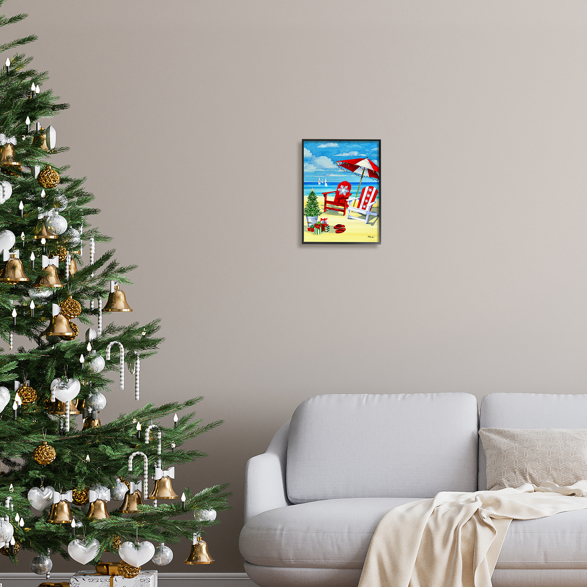 Stupell Industries Holiday Beach Scenery Holiday Painting Black Framed Art Print Wall Art, 11 x 14