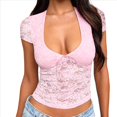 thumbnail image 1 of Camisa de Larga con Encaje para Mujer, Corte Bajo, Estilo Y2K, Corte Entallado, Ideal para Salir, Discotecas y Conciertos. Rosa L, 1 of 10