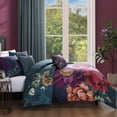 thumbnail image 4 of Bebejan Vibrant Flora 5 Piece Comforter Set, Blue, King, 100% Cotton Sateen, Reversible, All Season, Cozy Comfort, 4 of 11