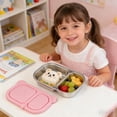 thumbnail image 4 of 2-Compartment Stainless Steel Snack Containers with Silicone Lids, Meal Prep Containers for Easter Storage, Leak-Proof Bento Boxes for Snacks/Meals, Rust-Resistant Food Containers, 7*2*2in, Pink, 4 of 5