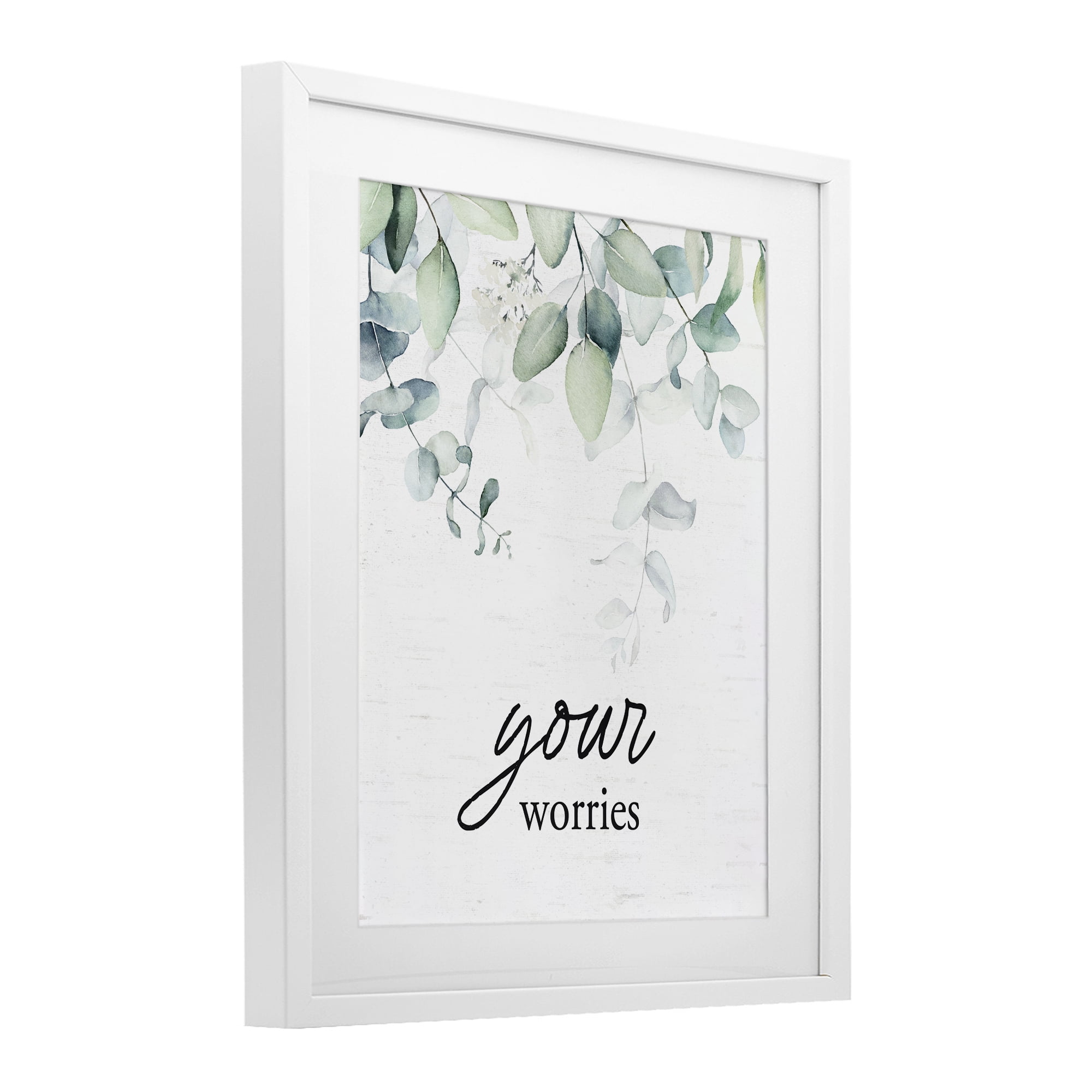Your Worries Eucalyptus White Framed Print Under Glass, design by Lettered and Lined