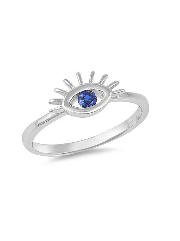 Simulated Sapphire Cubic Zirconia Classic Eye Ring Sterling Silver